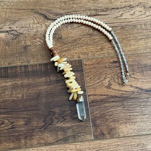 Betsy Pittard long Elegant Beaded Necklace with Crystal Pendant